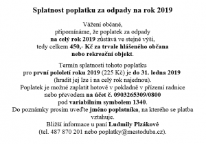 Splatnost poplatku za odpady na rok 2019
