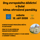 EHD v Dubé - Sraz účastníků je v sobotu 12. září 2026 ve 13:00 hodin na Masarykově náměstí v Dubé. Předpokládaný konec procházky je v 17:00 hodin u Sušárny chmele.